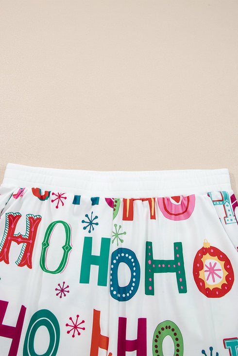 HO HO HO Ornament Print Crewneck Shorts Set Loungewear